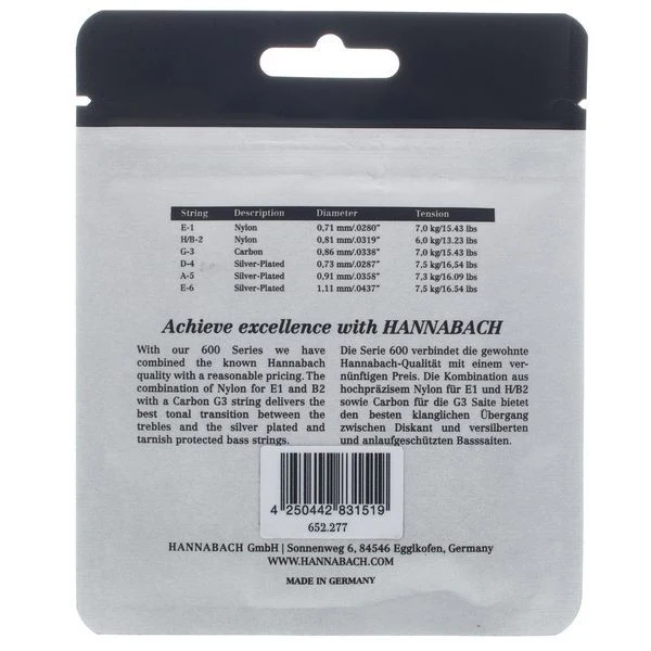 Set Cuerdas Guitarra Clásica Hannabach 600 MT G3C, Medium Tension