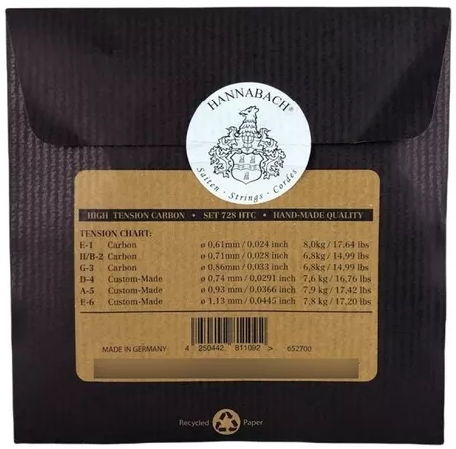 Set Cuerdas Guitarra Clásica Hannabach 725 HTC Carbon, High Tension