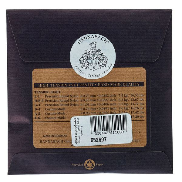 Set Cuerdas Guitarra Clásica Hannabach 728HT, High Tension