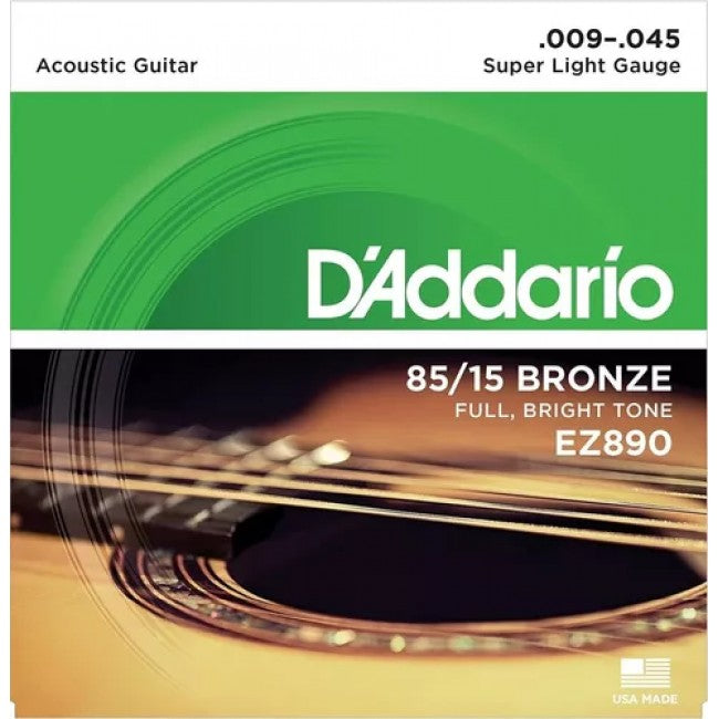 Set Cuerdas Guitarra Acústica D'Addario EZ890, 9-45 Super Light 85/15