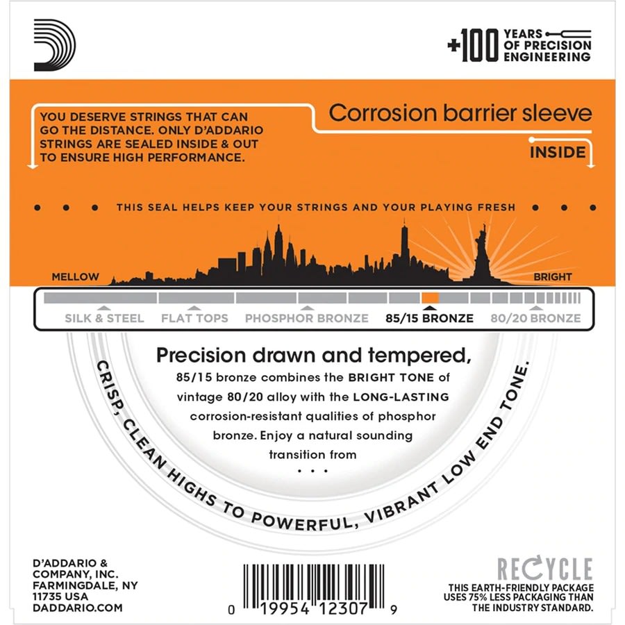 Set Cuerdas Guitarra Acústica D'Addario EZ900, 10-50 Extra Light 85/15