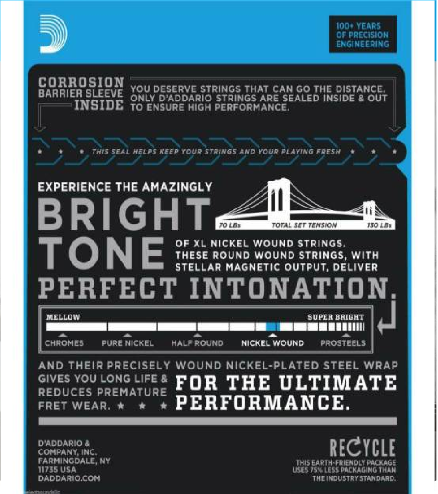 Set Cuerdas Guitarra Eléctrica D'Addario EXL115, 11-49 Medium