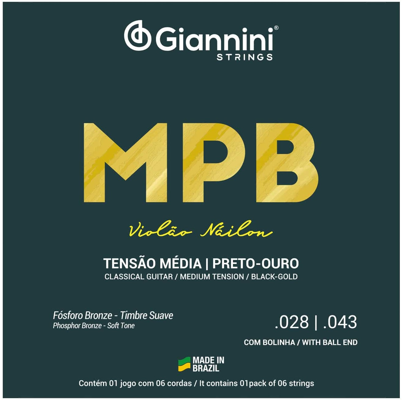 Set Cuerdas Guitarra Clásica Giannini MPB GENWBG, Medium Tension