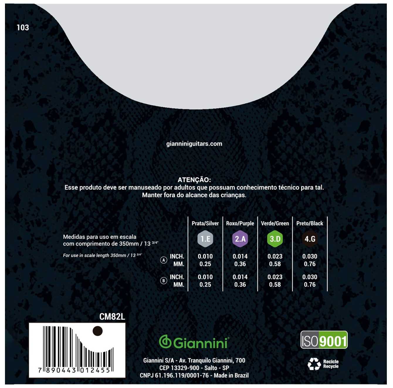 Set Cuerdas Mandolina Giannini CM82L, 8 Cuerdas