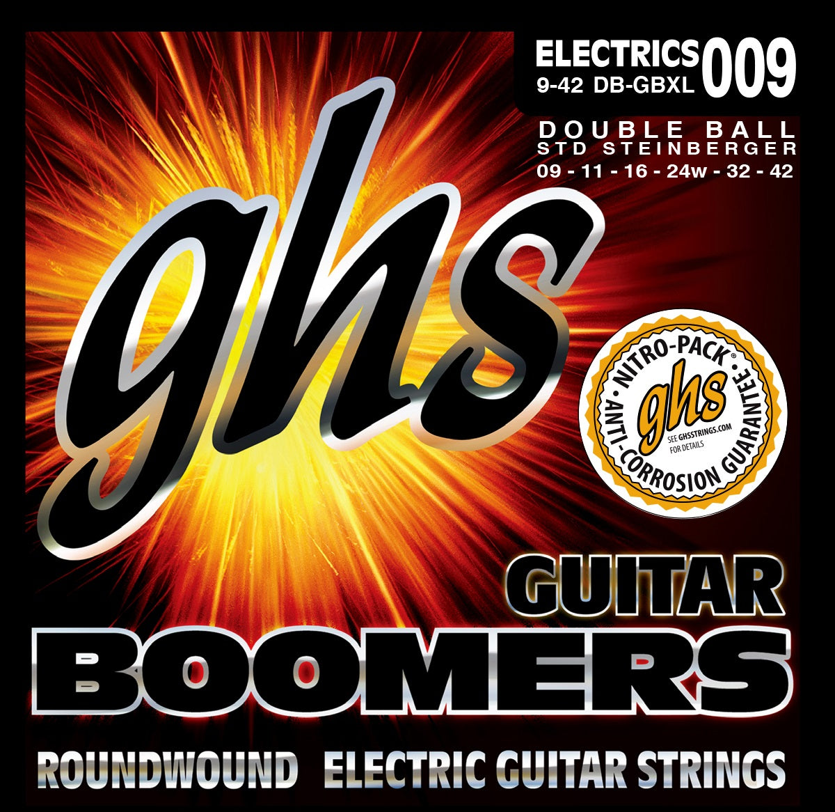 Set Cuerdas Guitarra Eléctrica GHS Boomers, 0.09 - 0.42 Double Ball