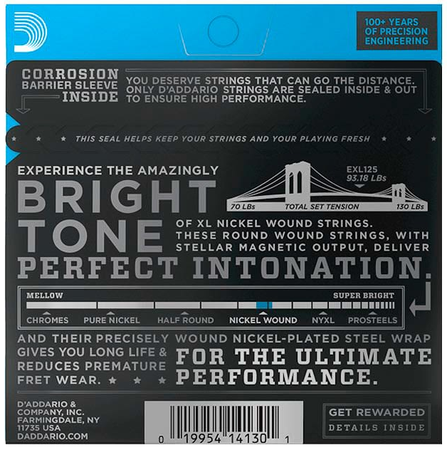 Set Cuerdas Guitarra Eléctrica D'Addario EXL125, 9-46 Custom Light