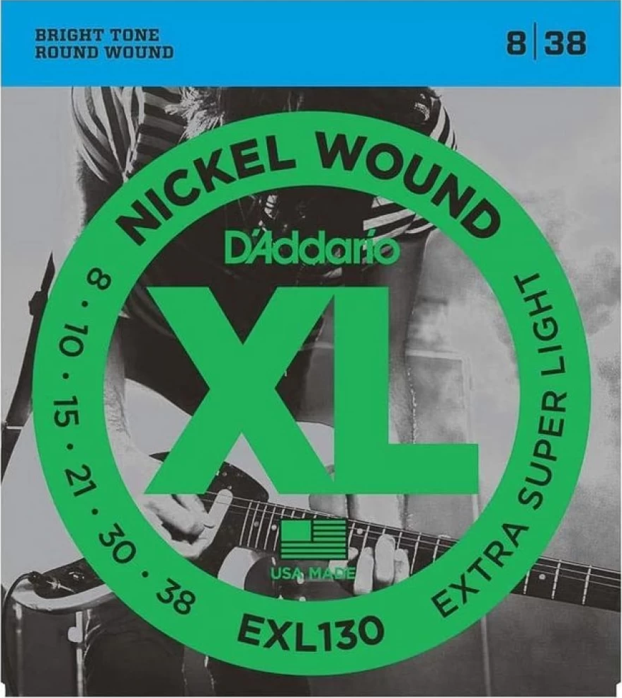 Set Cuerdas Guitarra Eléctrica D'Addario EXL130, 8-38 Extra Super Light