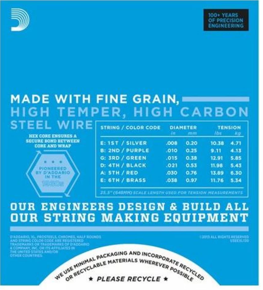 Set Cuerdas Guitarra Eléctrica D'Addario EXL130, 8-38 Extra Super Light