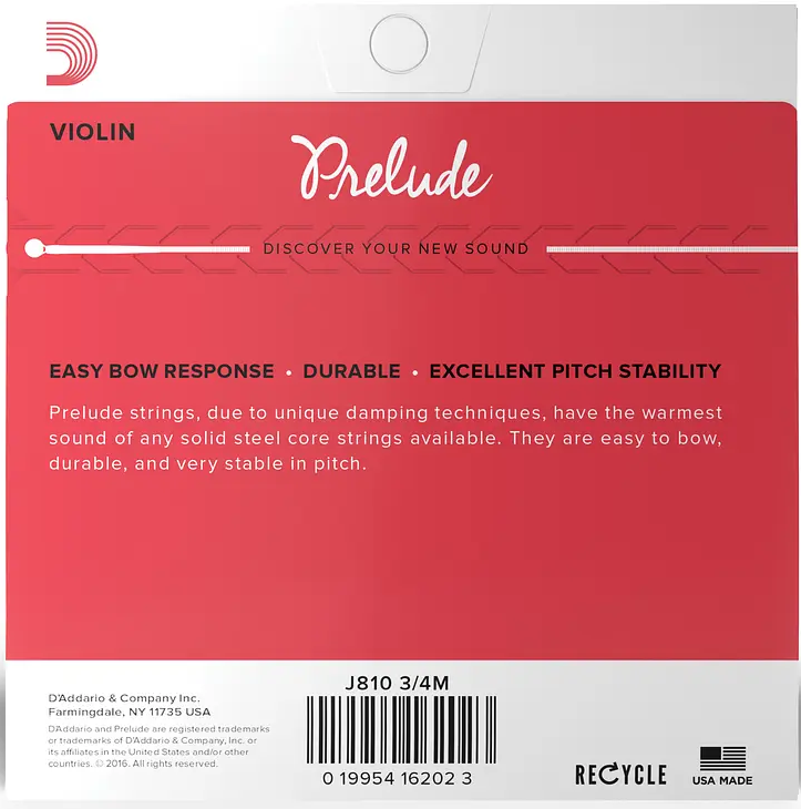 Set Cuerdas Violín D'Addario Prelude J810 3/4M