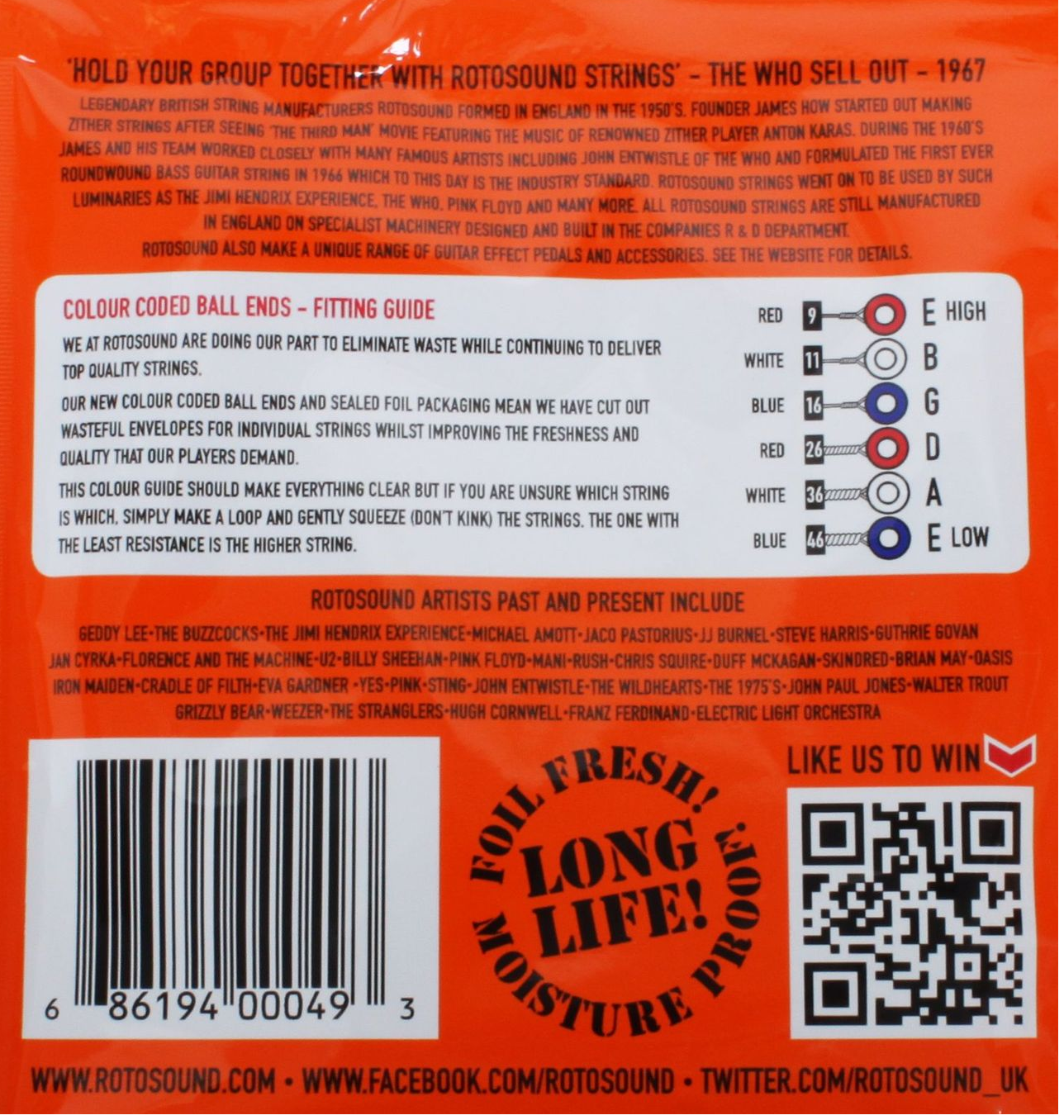 Set Cuerdas Guitarra Eléctrica Rotosound RH9, 9-46 Hybrid