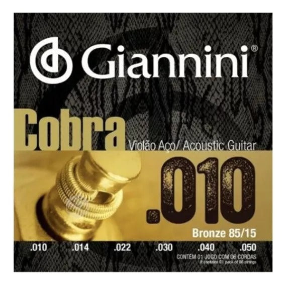 Set Cuerdas Guitarra Acústica Giannini Cobra, 10-50 Extra Light 85/15