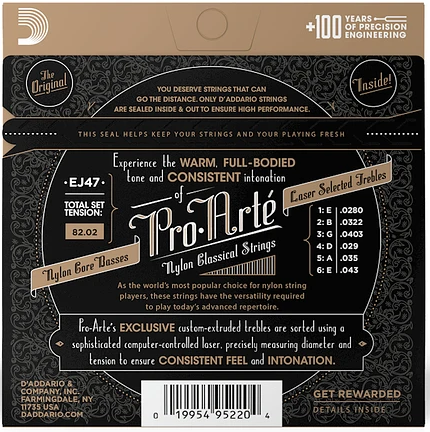 Set Cuerdas Guitarra Clásica Daddario EJ47, Medium Tension