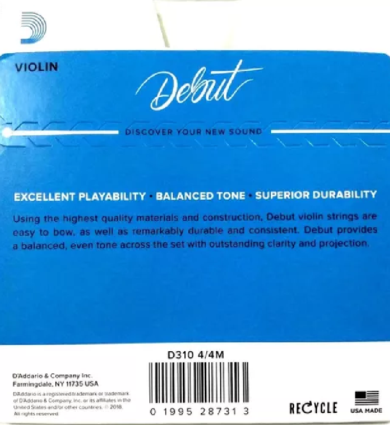 Set Cuerdas Violín D'Addario Debut D310 4/4M