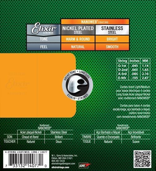 Set Cuerdas Bajo Eléctrico Elixir 14077, 045-105 Cuatro Cuerdas